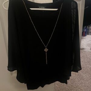 A. Byer Black Blouse with Gold Necklace